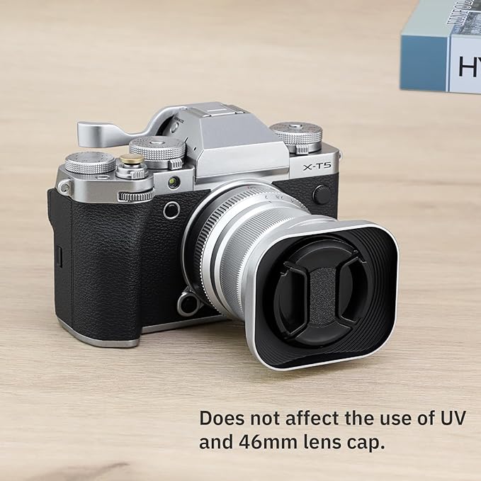 Haoge Bayonet Square Metal Lens Hood for Fujifilm Fuji Fujinon XF 50mm F2 R WR Lens Silver LH-X50W, on XPro3 X-T50 XT5 X-T4 X-T30 X-T3 X-E4 X-A5 X-A20 X-E3 X-H2