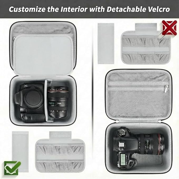 Comecase Hard Camera Case for Canon EOS Rebel T7 R50 R100 R10 R5 R6 R8 Mark II, DSLR Mirrorless Camera Bag with 6 Slots &Adjustable Divider for Lens and Accessories, Travel Storage, Jet Black