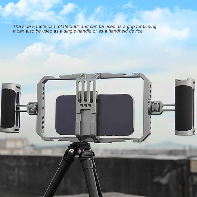 ASHATA Universal Phone Cage, Smartphone Video Rig Cage with Handles, Phone Vlogging Case Video Stabilizer for Videomaker, with 1/4 Inch Screw Mount & Cold Shoe Mount