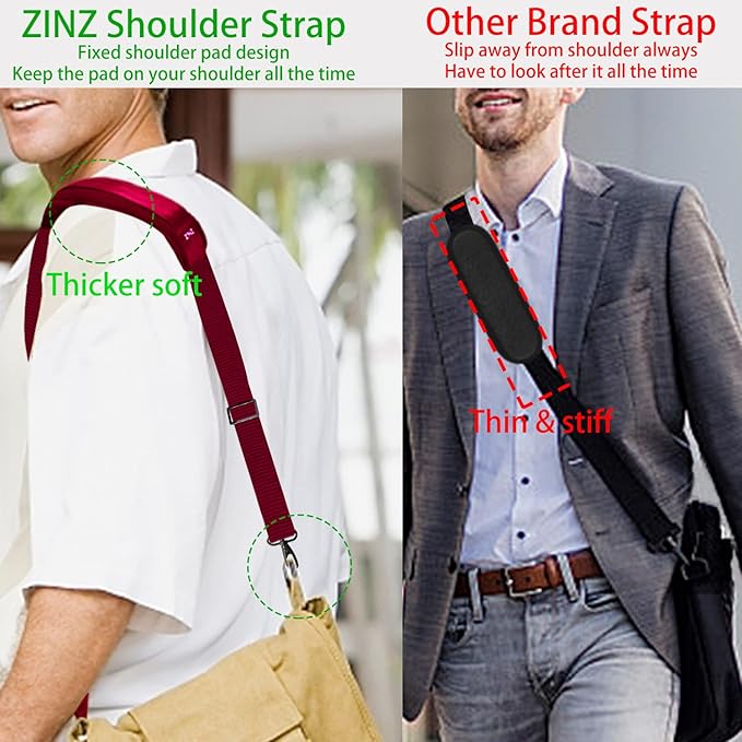 ZINZ Shoulder Strap 58" Ultra-Thick Fixed Padded and Adjustable Buckles Crossbody Strap for Briefcase Laptop Bag Luggage