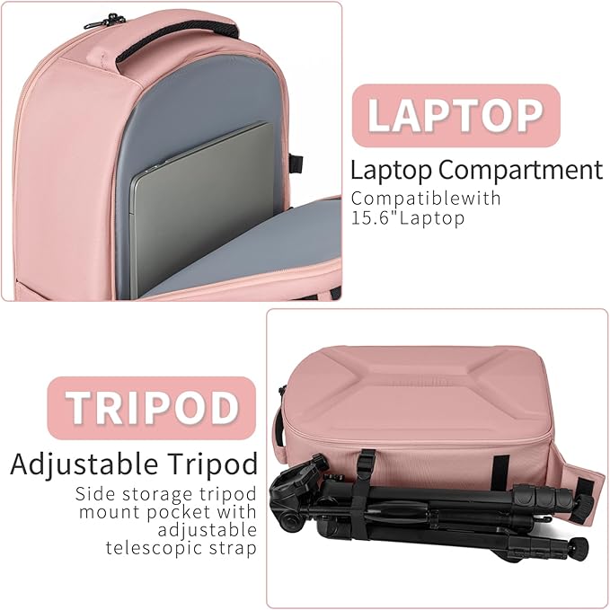 Camera Backpack, Hardshell DSLR Photography Camera Bag with Rain Cover, Waterproof Hard Shell Camera Case with Tripod Holder & 15.6" Laptop Compartment Compatible with Canon/Nikon/Sony/DJI Mavic Drone