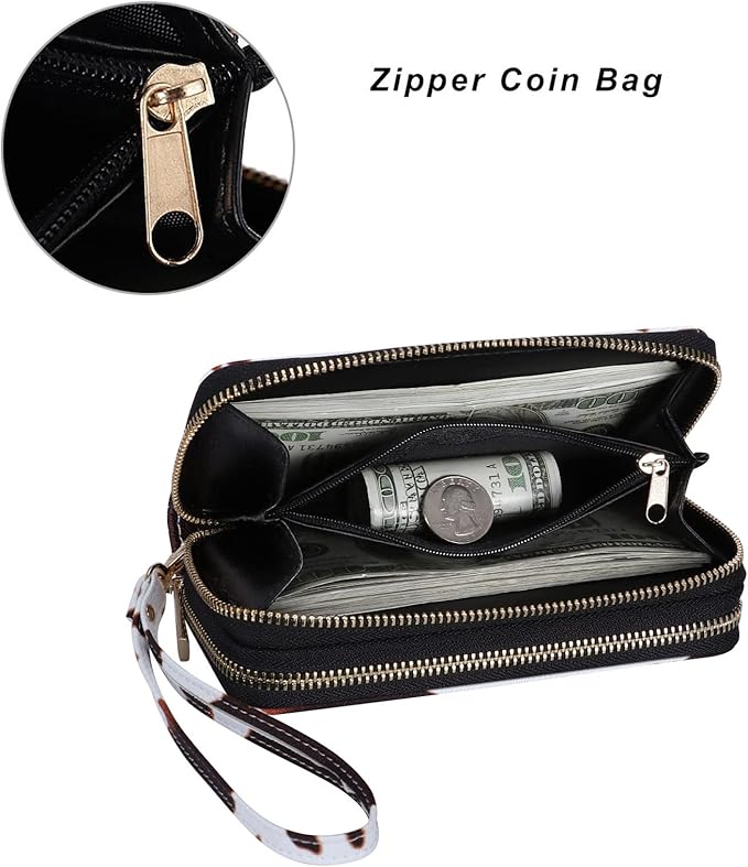 Cellphone Wallet for Women Dual Zipper Long Purse with Removable Wristlet