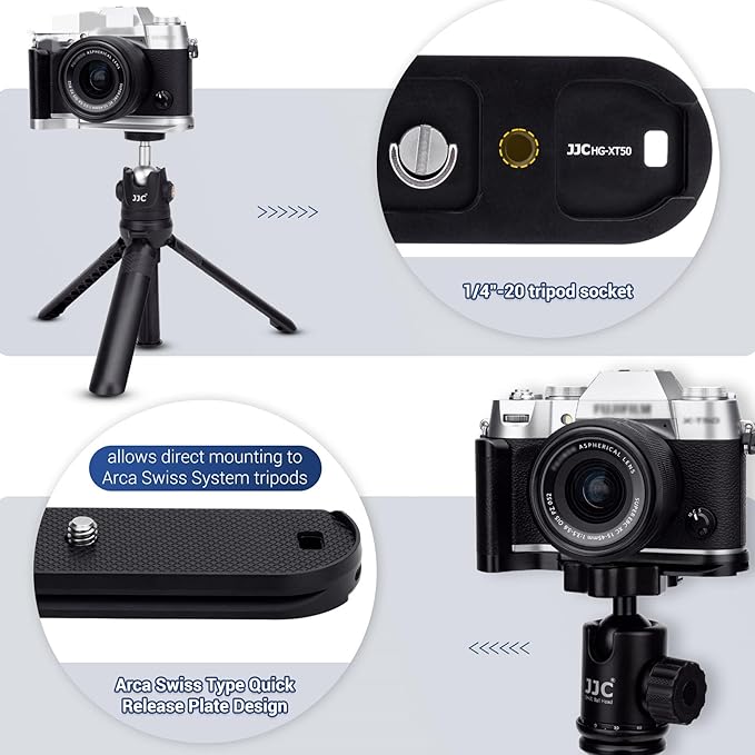 X-T50 Handgrip,L-Shape Bracket Handle for Fujifilm X-T50 XT50 Camera with Built-in Arca Quick Release Plate & Battery Compartment Opening,X-T50 Hand Grip Holder Anti-Slip Pads Design - Silver