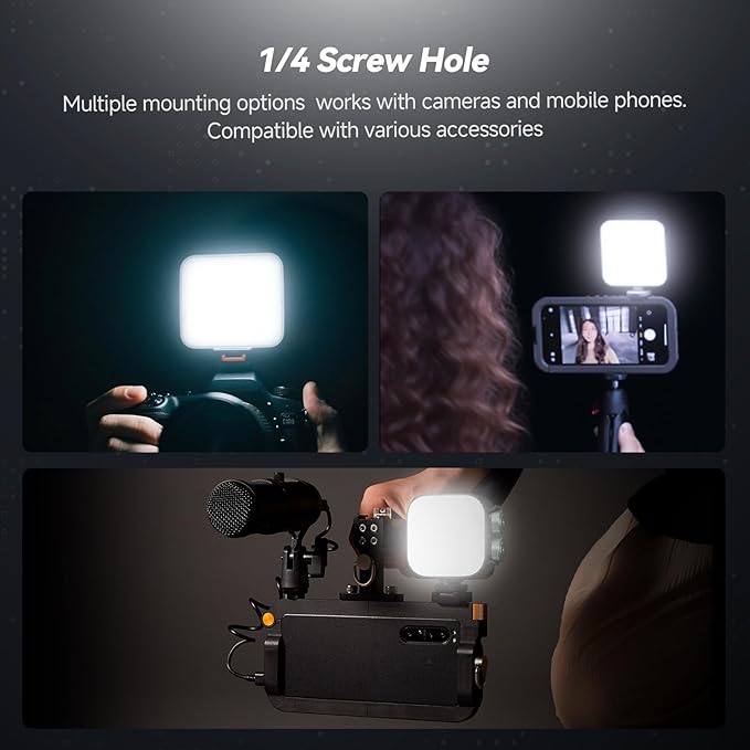 PHOTOOLEX RGB Video Light, Magnetic Small LED Panel Selfie Light w Cold Shoe Mount & Clip & Mini Tripod, 360° Full Color/CRI 96+/21 Scenes/2500-9900K/2000mAh, Portable Recording Photography Lighting