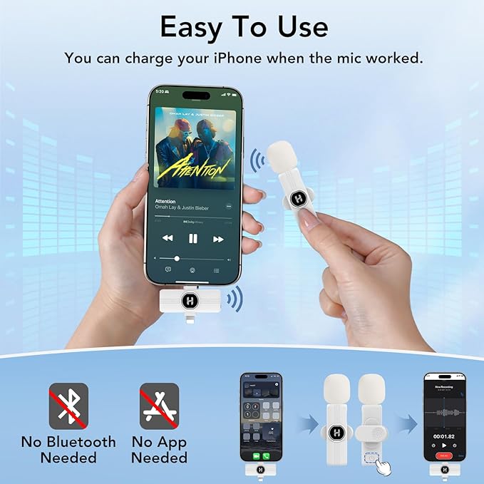 Mini Wireless Lavalier Microphone for iPhone, iPad, Android Phone - 2in1 Microfono Lapel Bluetooth Mic for Recording, Clip on Omni Lav Mic for Video Recording, Tiktok, YouTube, Vlog