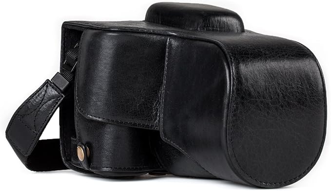 MegaGear MG1192 Ever Ready Genuine Leather Camera Case Compatible with Canon EOS Rebel T8i, Kiss X10i, Rebel T7i, Kiss X9i, 77D, 9000D (18-55mm), Black