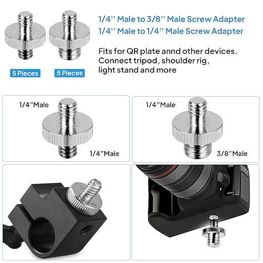 Camera Screw Set - 20pcs Tripod Adapter Mounts for 1/4" to 3/8" Light Stand Monopod Ballhead Flash Shoulder Rig