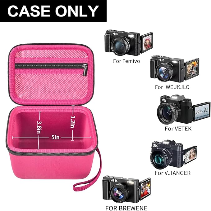 Vlogging Camera Case Compatible with for Duluvulu/for VJIANGER/for JGIPL/for TEBNGIHNM 4K Digital Cameras for Youtube. Vlog Camera Carrying Storage for Lens, Cable and Other Accessories - Red