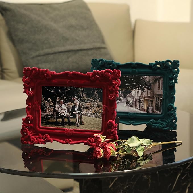 Vintage 4x6 Frame with Stand for Shelf End Table Decor, Old-fashioned Decorative Photo Frame for Victorian Home Decor, Small Picture Frame for Grandparents Memorial Housewarming (Wine Red)