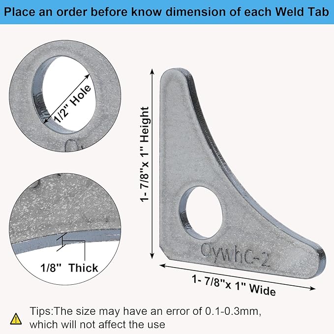 Weld on Tabs, Steel Shock Basic Gussets Weld Tab, Universal Weld on Tabs Axle Mount with a 1/2" Hole.1-7/8"x 1" Height, 1-7/8"x 1" Wide, 1/8" Thick Pack Of 10 Tabs - OywhC-2