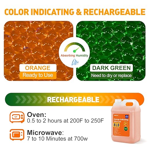 8 LBS Orange Indicating Silica Gel Desiccant Beads,(Industry Standard 3-5 mm) Rechargeable Silica Gel Beads for 3D Filament, Electronic Devices, Camera, Jewelry, Safe(25PCS Organza Bag)