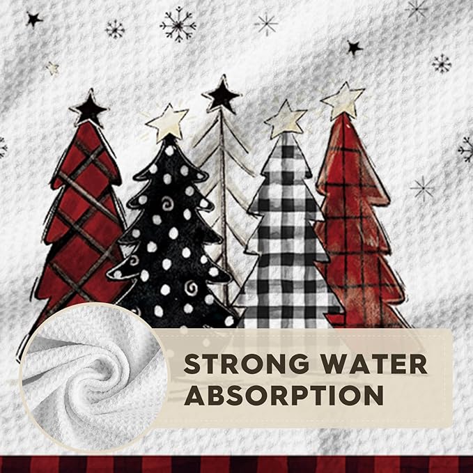 Artoid Mode Red Xmas Tree Snowman Merry Christmas Bar Kitchen Towels, 12x24 Inch Quick Dry Microfiber Cloth Dish Towels for Kitchen Drying Set of 4