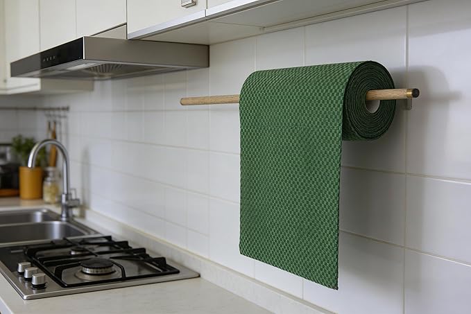 Microfiber Cleaning Cloths Roll 50-Pack Reusable Paper Towels for Car Wash Supplies Ultra Absorbent Kitchen Dish Rags House Window Cleaning Cloths Lint Free Tear away (Emerald-Green checkered pattern)