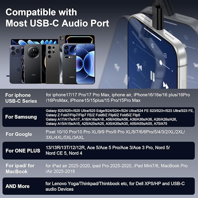 USB C Headphones for iPhone 17 Wired Ear Buds, iPhone 17 Wired Headphones usbc Wired Earbuds for Samsung Galaxy A16 A17 S25 with Microphone Noise Cancelling Braided Cord Wired Earphone, Black