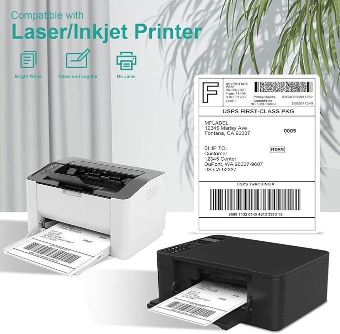 MFLABEL Full Sheet Sticker Label, Address Sticker, White Matte Label Paper, 8-1/2" x 11" Shipping Labels for Laser & Inkjet Printer (1500 Labels, 1500 Sheets)
