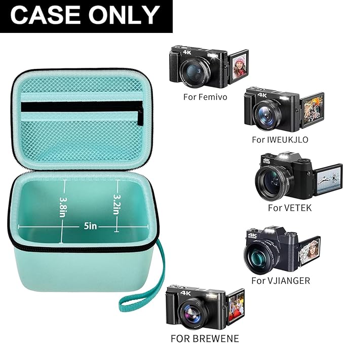 Vlogging Camera Case Compatible with for Duluvulu/for VJIANGER/for JGIPL/for TEBNGIHNM 4K Digital Cameras for Youtube. Vlog Camera Carrying Storage for Lens, Cable and Other Accessories - Green