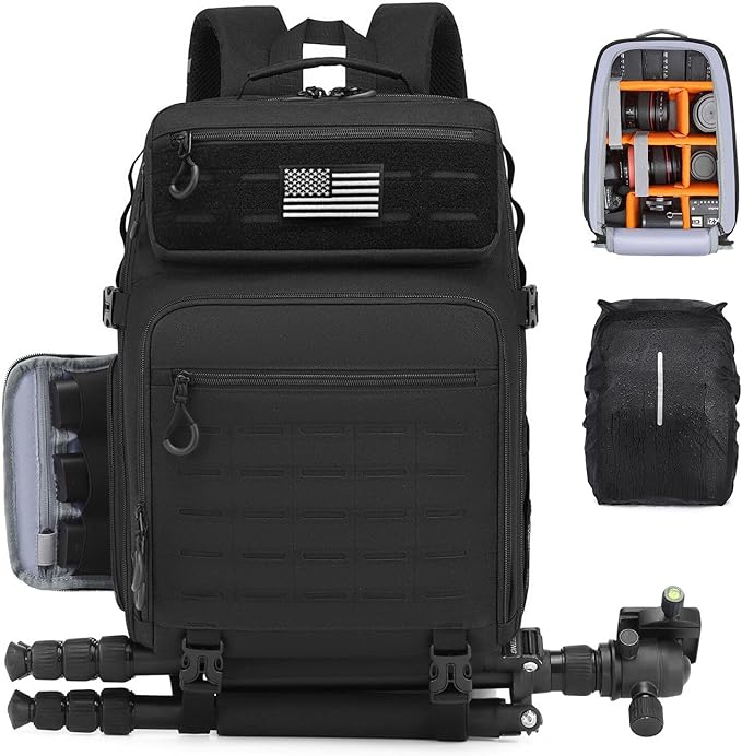 HAMBOLY Professional Camera Bag Backpack, Large Waterproof Photography Bag Case for DSLR/SLR/Mirrorless Camera with Tripod Holder/15.6’’ Laptop Compartment/Rain Cover