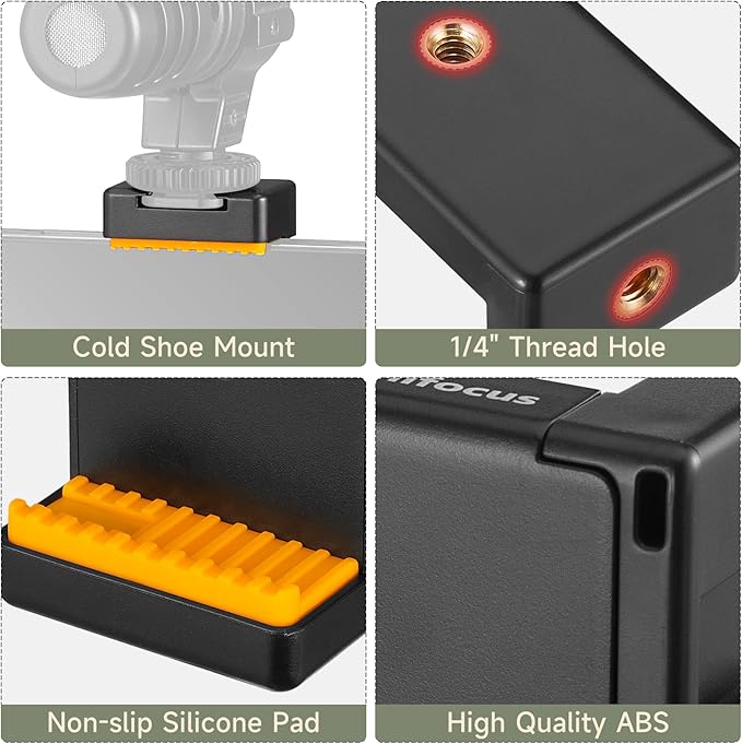 MINIFOCUS Phone Tripod Mount with Cold Shoe for iPhone and Other Phone, Universal Adjustable Smartphone Holder with 1/4'' Screw Hole Used for Microphone LED Video Light Monopod Selfie Stick Tripod