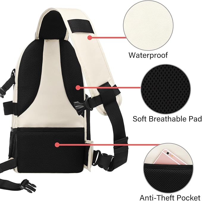 MOSISO Camera Sling Bag, DSLR/SLR/Mirrorless Camera Case Shockproof Photography Camera Backpack with Tripod Holder & Removable Modular Inserts Compatible with Canon/Nikon/Sony/Fuji, Beige
