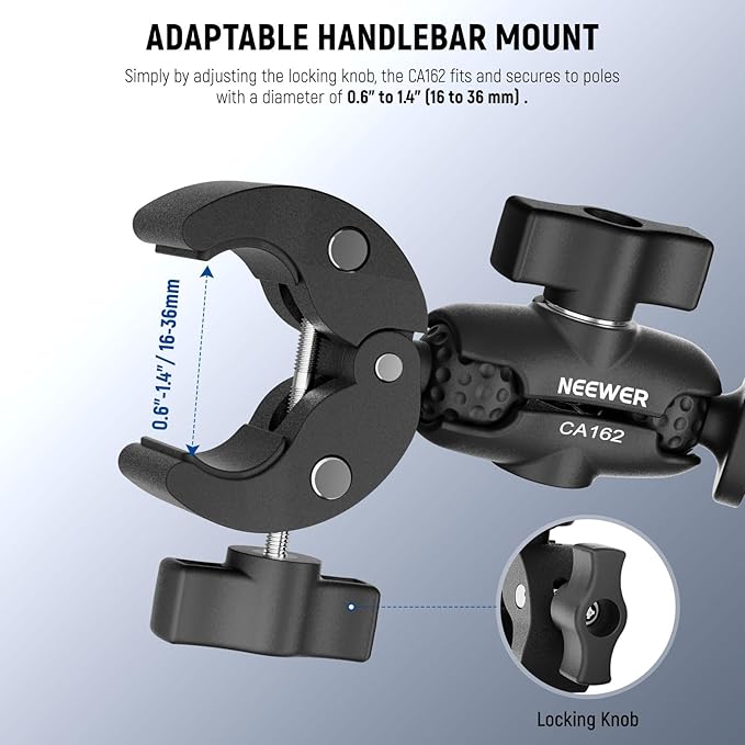 NEEWER Super Clamp Action Camera Mount with 360° Dual Ball Heads, Bike/Bicycle/Motorcycle Handlebar Holder Compatible with iPhone Insta360 DJI OSMO Action GoPro Hero for POV Video Recording, CA162