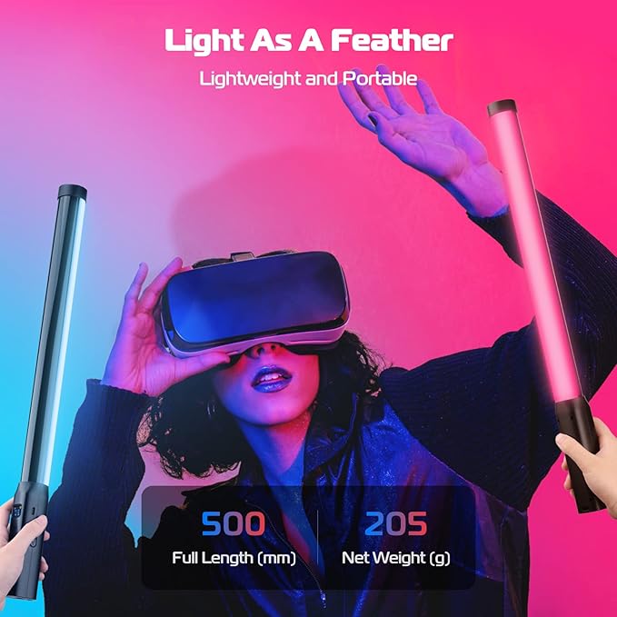 Ulanzi VL119 RGB LED Light Wand, 360°RGB Video Wand Stick for Photography, 2600mAh Built-in Rechargable Cube Light， 2500-9000K Dimmable Camera Light w LCD