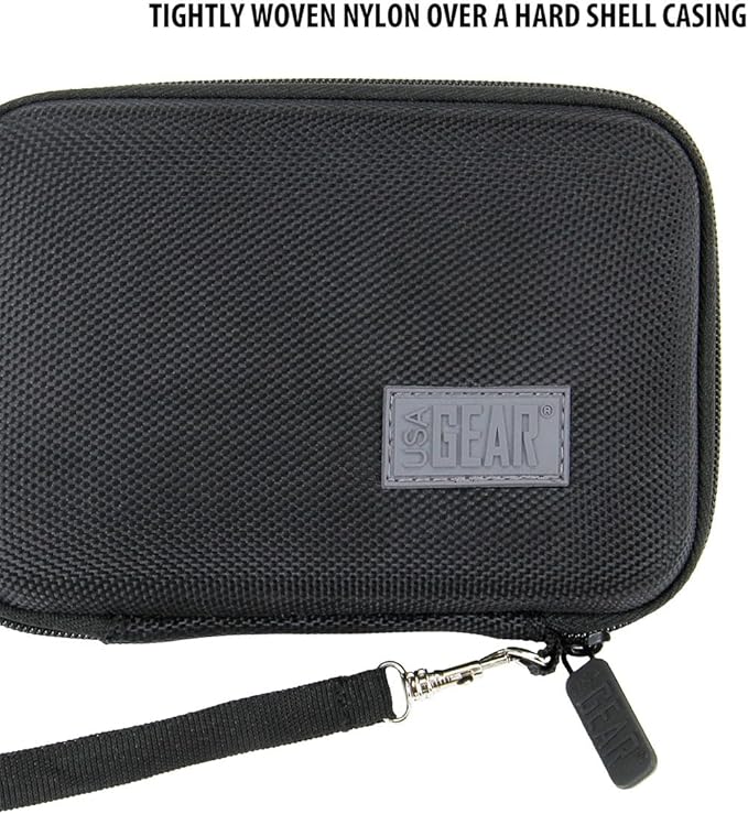 USA Gear Instant Printer Case Compatible with HP Sprocket 2x3, Instax Mini Link 2, Kodak Printomatic, Photo Paper, Cable & more - Hard Shell Portable Printer Carrying Case with Wrist Strap (Black)