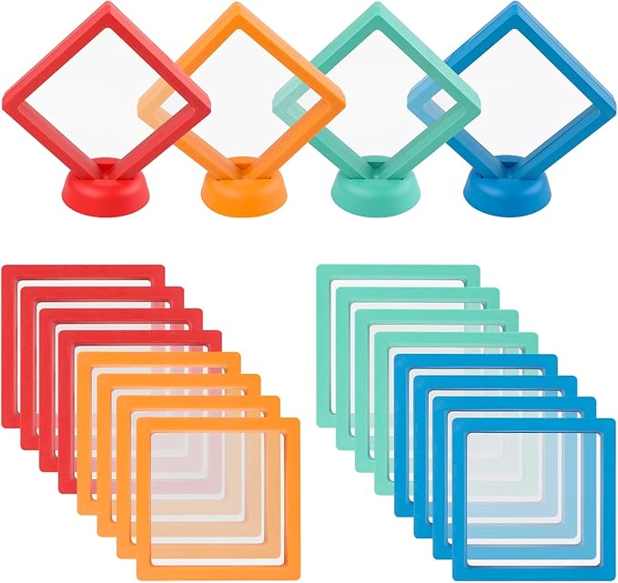 20 Pcs Floating Frame Case with Stands, 3.5X 3.5 x 0.8 inch, Challenge Coin Display,Transparent PE Jewelry Storage Box, Floating Display Holder Stands for Antique Challenge Coins colourA