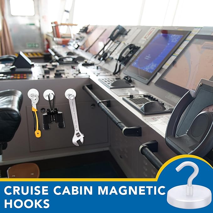 LOVIMAG Magnetic Hooks for Cruise Cabins, 170Lbs Cruise Magnets, White Magnetic Hooks Heavy Duty for Hanging, Refrigerator, Grill-4 Pack