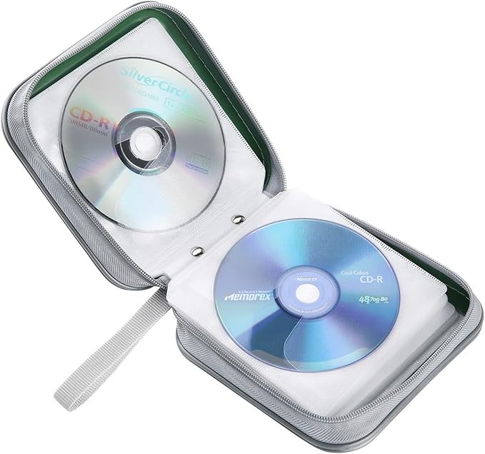 CD Case, 40 Capacity CD/DVD Case Holders Wallet Hard Plastic DVD Disc Cases Storage Binder for Car Home Office Travel (Dark Green)