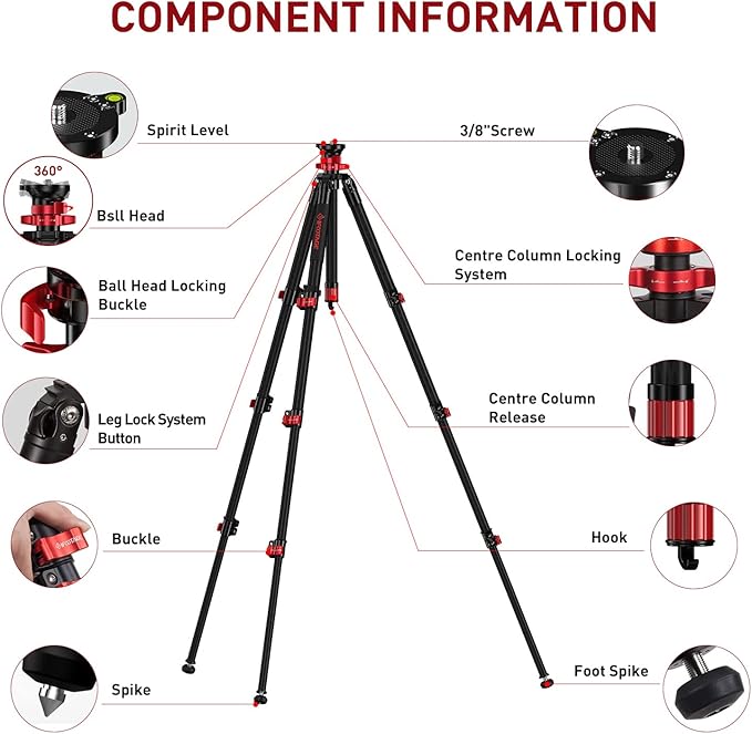 IFOOTAGE TC5S Carbon Camera Tripod, Professional 4-Section Center Pole Video Tripod, 360 ° Rotation Ball Head 59“