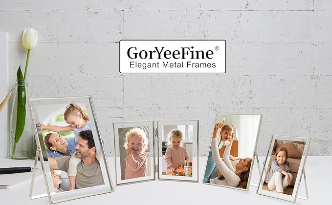 Silver 5x7'' Double Floating Photo Frame | Fits 2x3“ to 4x6” Photos | Metallic Lace Edge | Desktop/Shelf Adjustable Photo Frame | Elegant Gift Idea for Weddings,Thanksgiving and more