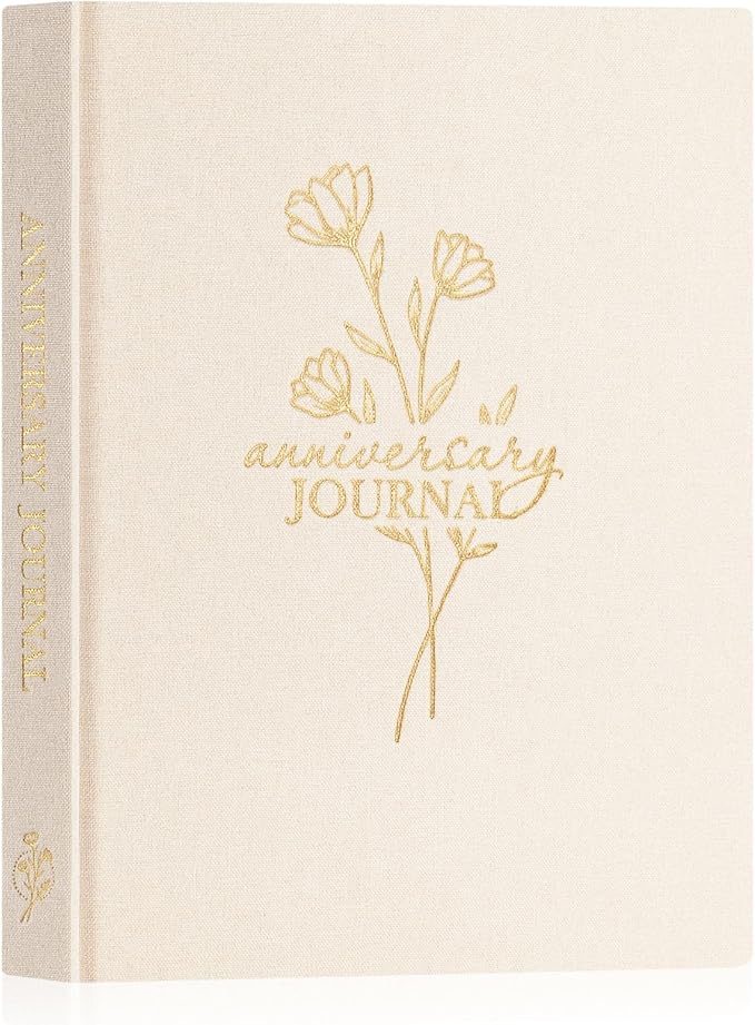 Lanpn Wedding Anniversary Journal Notebook - Linen First Year to 70th Anniversary Scrapbook Memory Book for Couples - Newlywed Marriage Journal Wedding Anniversary Book Gifts (Beige, 190 Pages)