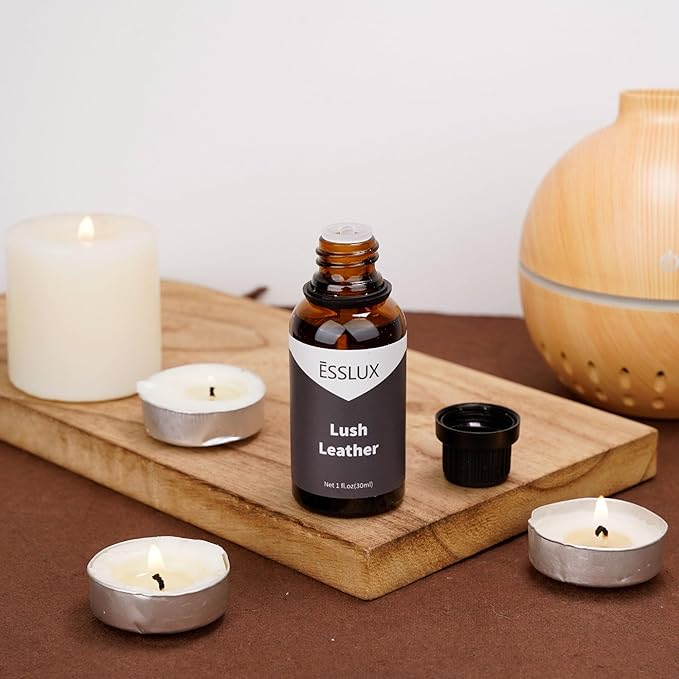 Lush Leather Fragrance Oil - ESSLUX Aromatherapy Essential Scented Oils for Diffuser, Massage, Soap, Candle Making Scents, Perfume, Home Fragrance, 30 ml
