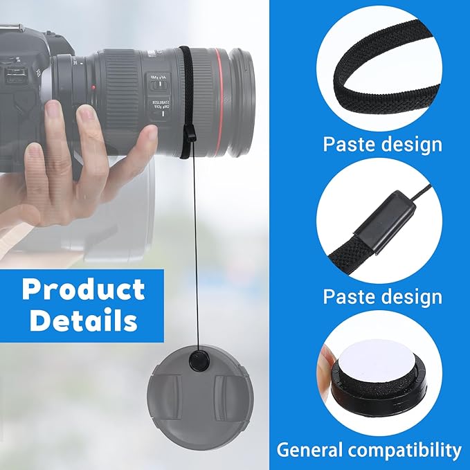 5 Pack Lens Cap Leash, Lens Cap Keeper, Camera Lenses Caps Leash with Elastic for Mirrorless Camera Lenses