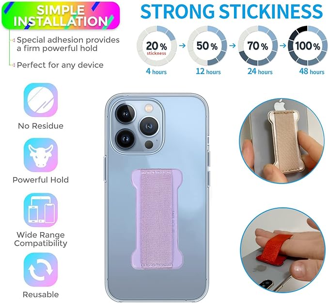 Phone Grip Holder for Hand, Universal Finger Strap Phone Holder, Finger Selfie Grip Compatible with Most Smartphones (Purple) - 2Pack