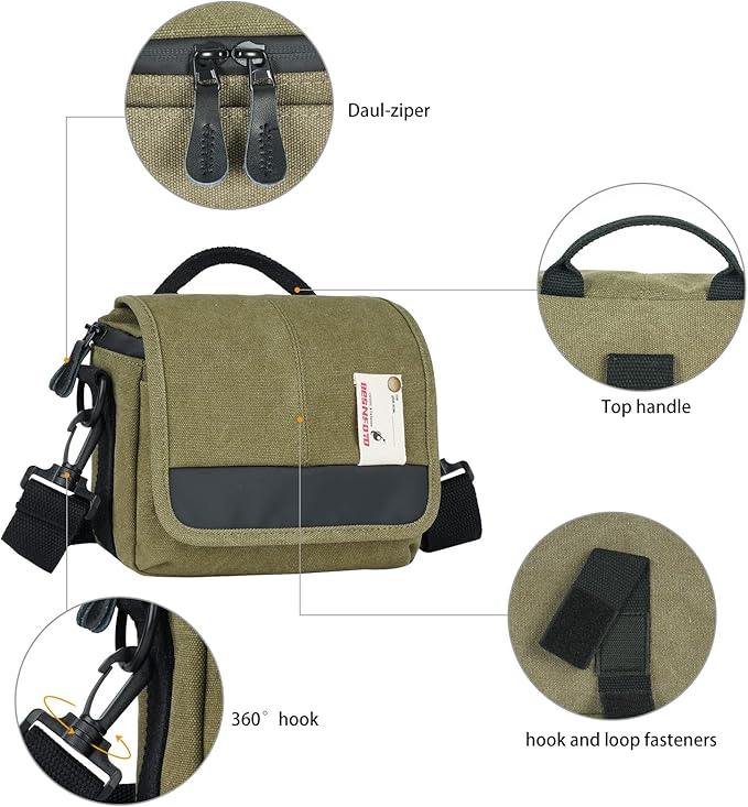 Besnfoto Camera Bag Small Crossbody Camera Shoulder Bag Purse Waterproof Canvas Cute Compact Camera Messenger Bag Case for Mirrorless DSLR SLR Women and Men