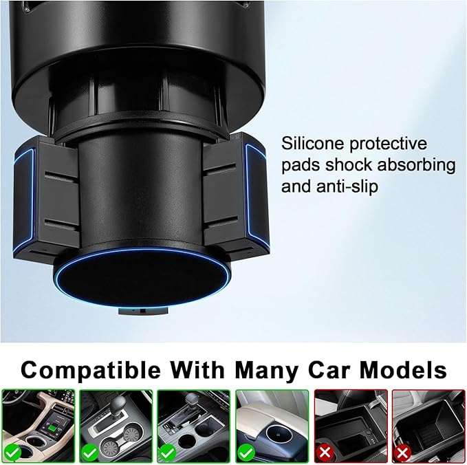 This Hill Car Cup Holder Expander Adjustable Base with Phone Mount 360° Rotation Cup Holder Cell Phone Holder for Car Compatible with iPhone All Smartphones