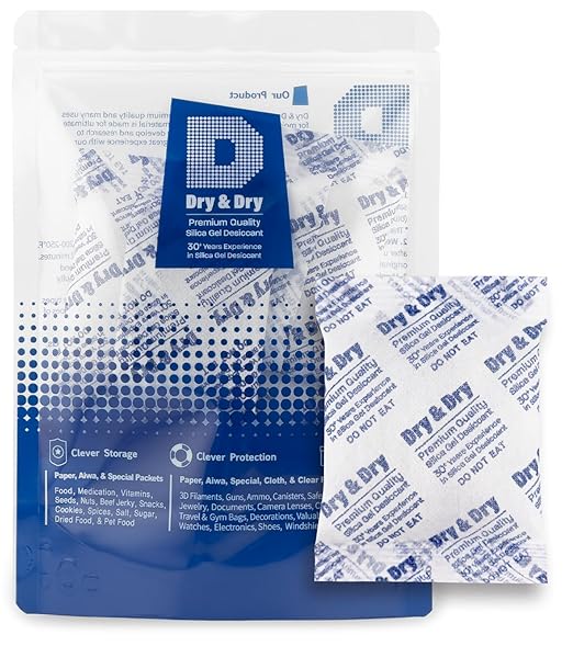 Dry & Dry 50 Gram [6 Packet] Silica Gel Packets Desiccants, Silica Gel Packs - Rechargeable Silica Packets, Silica Gel, Desiccant Packs for Food Storage