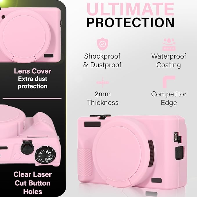 STSEETOP Silicone Case for Canon Powershot G7 X Mark II, G7 X Mark II Case Soft Protective Cover with Anti-Slip Grip and Lens Protection, Scratch Resistant (Pink)