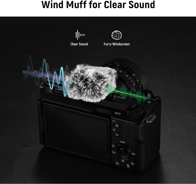 NEEWER CA133 Black Cold Shoe Wind Muff Compatible with Sony ZV-1F ZV-E10 ZV-1 ZV-E1 ZV1 II Vlog Cameras, Microphone Furry Windscreen with Cold Shoe Mount Adapter & Cleaning Cloth Accessories