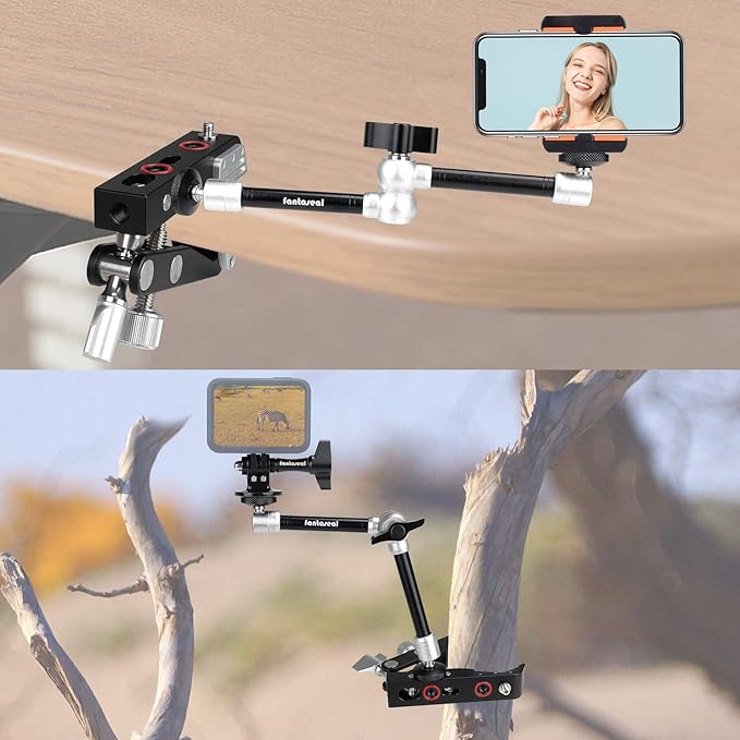Heavy Duty DSLR Mirrorless Camera Camcorder Super Clamp Mount w/Magic Arm +Quick Release Plate Desk Table Handrail Bar Holder Video Rig Kit for Studio Youtuber Travel Outdoor Time Lapse Vlogging