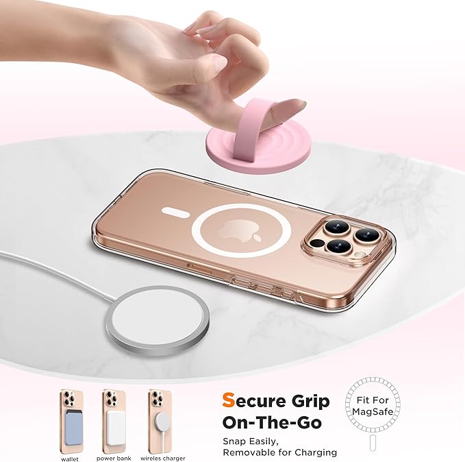 Magnetic Phone Grip Ring Holder, Liquid Silicone Magnet Cell Phone Grip Finger Loop, Compatible with Magsafe, Back of Phone for iPhone 17/16/15/14/13/12 Series, Pink