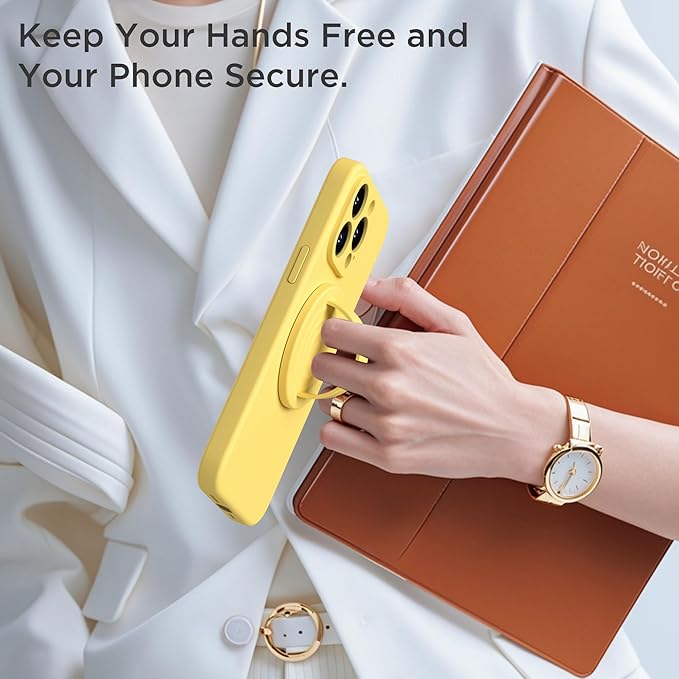 Upgraded Magnetic Phone Grip, Liquid Silicone Soft and Portable, Removable Finger Loop Ring Grip Holder for iPhone, Strong Magnetic Attraction, Compatible with MagSafe Phone Case, Yellow