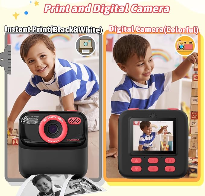 Kids Instant Digital Cameras for Boys and Girls, 1080P HD Dual-Lens Selfie Digital Camera with Print Paper & 32G Card, Christmas Birthday Gifts Toys for Toddler and Teenagers Age 3-16 Years Old