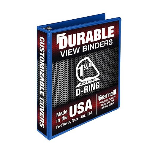 Samsill Durable 1.5 Inch Binder, Made in USA, D Ring Binder, FSC 100% Recycled Chipboard, Blueberry