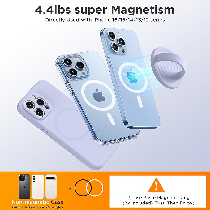 Upgraded Magnetic Phone Grip, Liquid Silicone Soft and Portable, Removable Finger Loop Ring Grip Holder for iPhone, Strong Magnetic Attraction, Compatible with MagSafe Phone Case, Light Purple