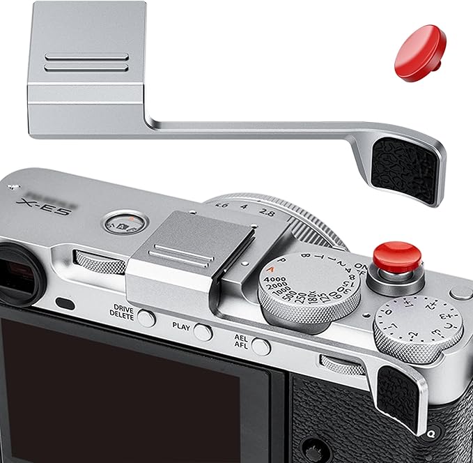 XE5 X-E5 Thumb Grip with Shutter Button & Hot Shoe Full-Coverage Design for Fuji Fujifilm XE5 Thumb Up Grip with Hotshoe Cover Protector Thumb Rest Support Holder Not Affect The Use of Dial - Silver