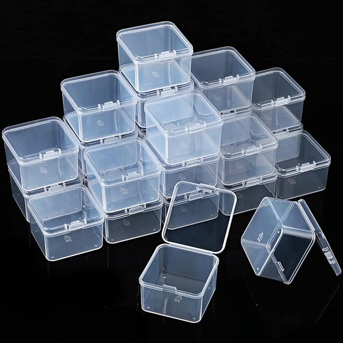 48 Packs Clear Small Plastic Containers Transparent Storage Box with Hinged Lid for Small Items Crafts Jewelry (2 x 2 x 1.4 Inches)