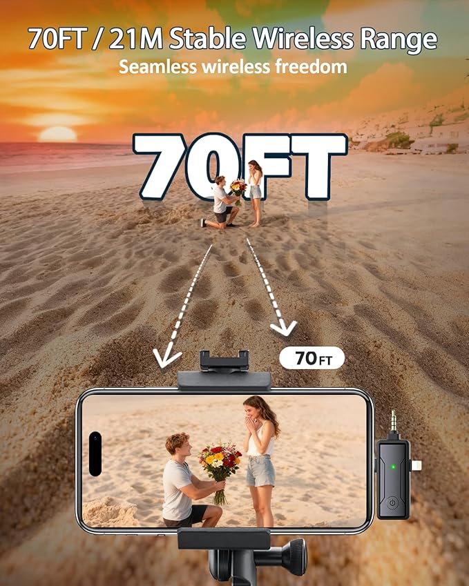 Wireless Mini Lavalier Microphone for iPhone - 3 in 1 Bluetooth Microphone with Noise Reduction, Plug & Play Lapel Mic for iPad Android, 360°Clip Mic for Video Recording Vlog YouTube TikTok Podcast