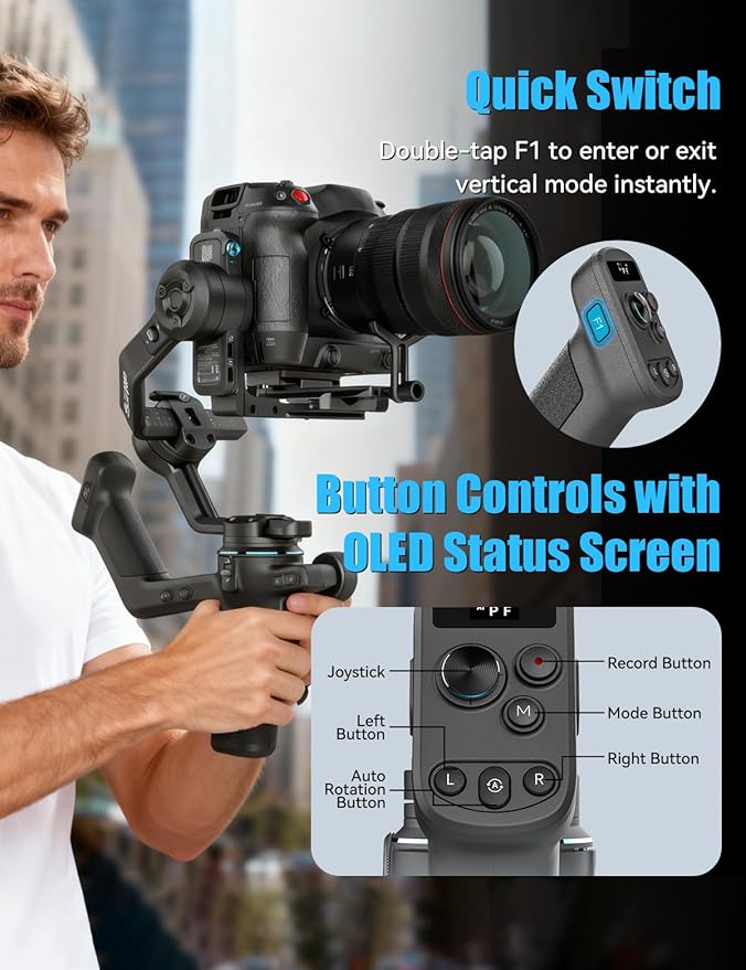 FeiyuTech SCORP-C2 Camera Gimbal Stabilizer with AI Tracking, 7.72lb Payload, Quick Vertical Shoot, Bluetooth Control, Detachable Remote Handle Compatible with Sony Canon Panasonic Nikon